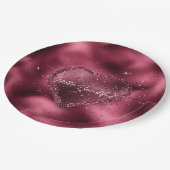 Burgundy Cherry Glitter Sparkle Heart Papieren Bordje (Gekanteld)