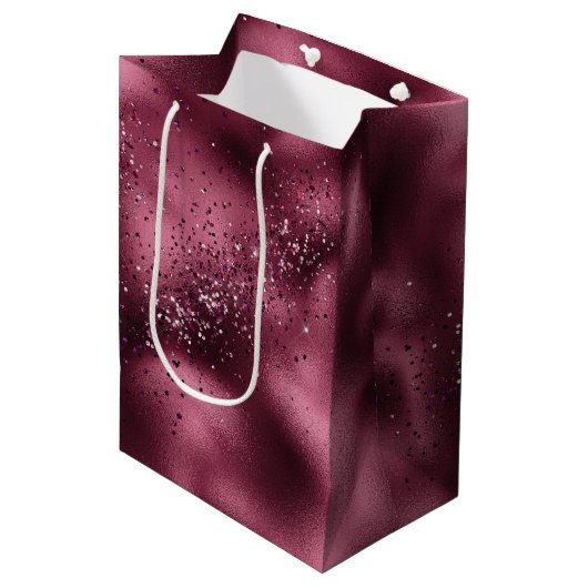 Burgundy Cherry Glitter Sparkle Medium Cadeauzakje (Voorkant Gekanteld)