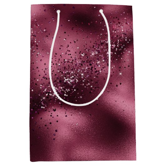 Burgundy Cherry Glitter Sparkle Medium Cadeauzakje (Voorkant)