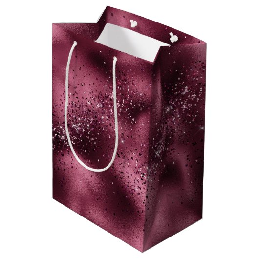 Burgundy Cherry Glitter Sparkle Medium Cadeauzakje (Achterkant Gekanteld)