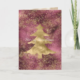 Burgundy Cherry Gold Glitter kerstboom Kaart