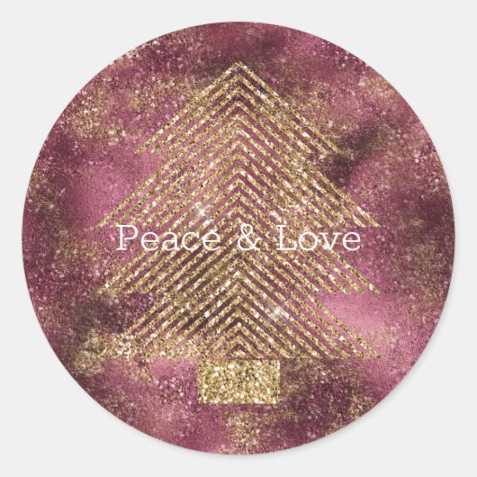 Burgundy Cherry Gold Glitter kerstboom Ronde Sticker (Voorkant)