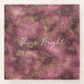 Burgundy Cherry Gold Glitter Sparkle Glazen Onderzetter (Voorkant)