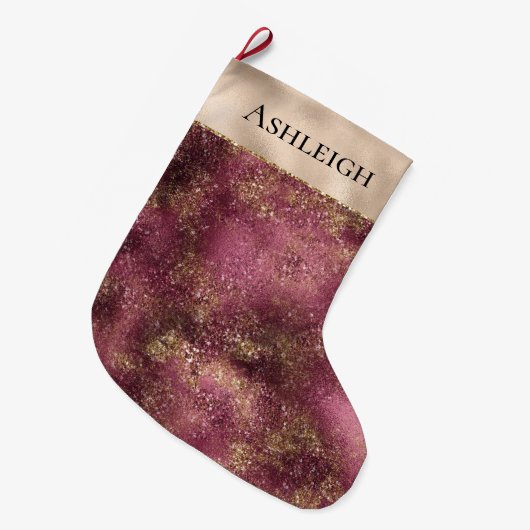 Burgundy Cherry Gold Glitter Sparkle Grote Kerstsok (Voorkant (Hangend))