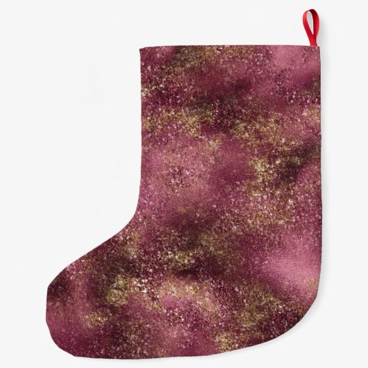 Burgundy Cherry Gold Glitter Sparkle Grote Kerstsok (Achterkant)