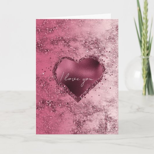 Burgundy Cherry Gold Ombre Glitter Sparkle Heart Bedankkaart (Voorkant)
