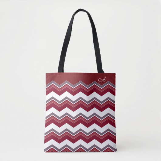 Burgundy chevron-patroon met monogram tote bag (Voorkant)