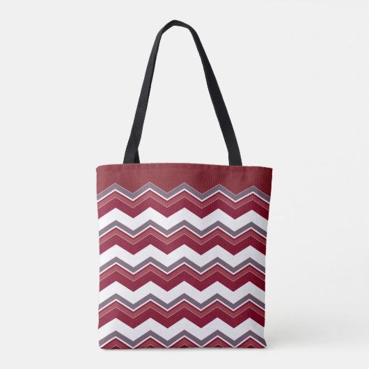 Burgundy chevron-patroon met monogram tote bag (Achterkant)