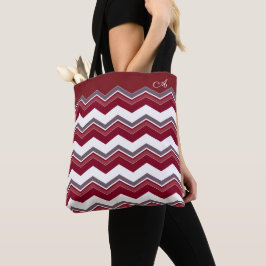 Burgundy chevron-patroon met monogram tote bag
