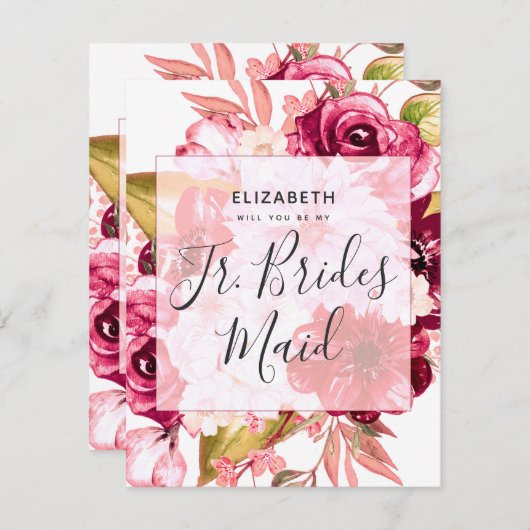 Burgundy Chic Bloemige Zal Jij Mijn Junior Bruidsm Kaart (Voorkant / Achterkant)