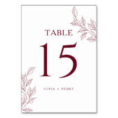 Burgundy Chic Botanical Wedding Table Number Kaart (Achterkant)