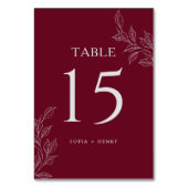 Burgundy Chic Botanical Wedding Table Number Kaart (Voorkant)