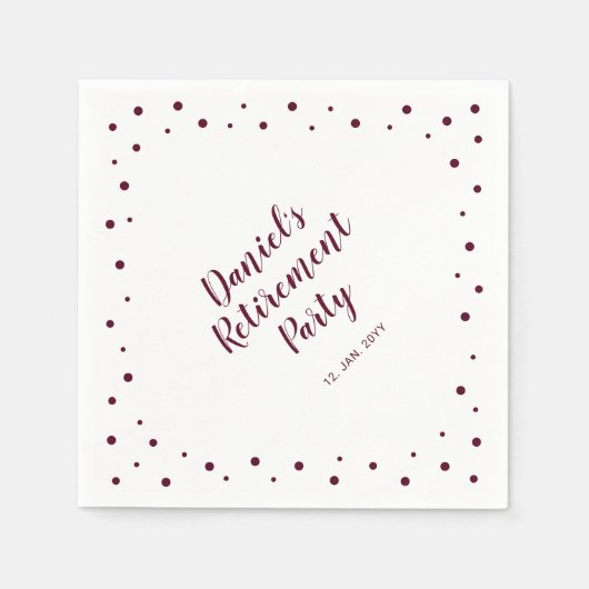 Burgundy Chic Confetti Modern Retirement Party Servet (Voorkant)