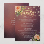 Burgundy Chic Floral String Lights Wedding Detail Kaart (Voorkant / Achterkant)