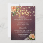 Burgundy Chic Floral String Lights Wedding Detail Kaart (Voorkant)