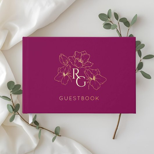 Burgundy | Chic Monogram Huwelijksgastenboek Gastenboek