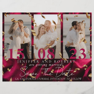 Burgundy Chic Photo Collage Save the Date Kaart