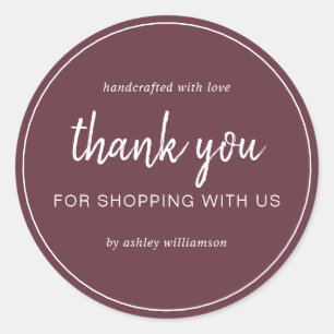 Burgundy Chic Script Bedankt voor uw aankoop Ronde Sticker