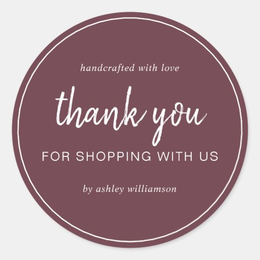 Burgundy Chic Script Bedankt voor uw aankoop Ronde Sticker (Voorkant)