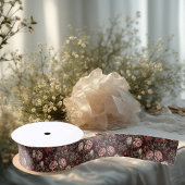 Burgundy Chinoiserie Christmas Romantic Floral Art Satijnen Lint