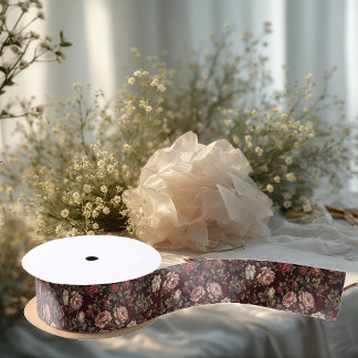 Burgundy Chinoiserie Christmas Romantic Floral Art Satijnen Lint