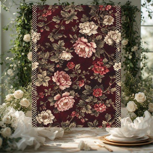 Burgundy Chinoiserie Christmas Romantic Floral Art Tissuepapier