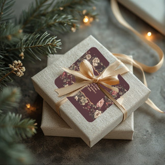 Burgundy Chinoiserie Christmas Romantic Wedding Vierkante Sticker