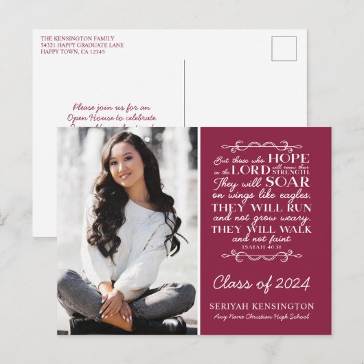 Burgundy Christelijk Afstuderen Verse Isaiah 40 Briefkaart (Voorkant / Achterkant)