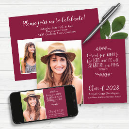 Burgundy Christelijk Verse Afstuderen Foto Kaart