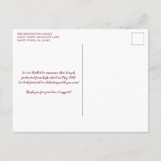 Burgundy Christian Graduation Proverbs 3 Photo Briefkaart (Achterkant)