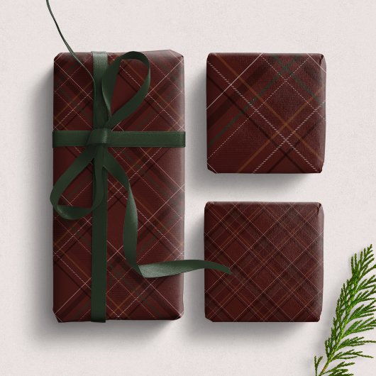 Burgundy Christmas plaid dark elegant holiday Inpakpapier Vel