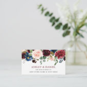 Burgundy Classic Blue Floral Wedding Registry Informatiekaartje (Staand voorkant)