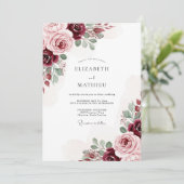 Burgundy Classic Botanical Wedding Kaart (Staand voorkant)