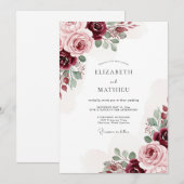 Burgundy Classic Botanical Wedding Kaart (Voorkant / Achterkant)