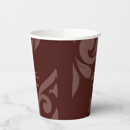 Burgundy Classic Script Luxe Damask Wedding Papieren Bekers (Links)