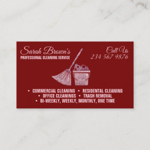 Burgundy Cleaning Service Maid Janitorial sparkle Visitekaartje