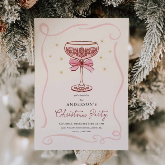 Burgundy Cocktail Christmas Party Invitation Kaart