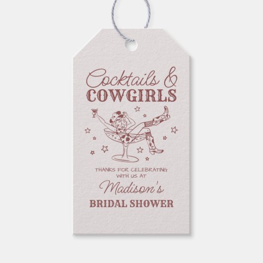 Burgundy Cocktails en Cowgirl Bruidsmeisjesfeest F Cadeaulabel (Voorkant)