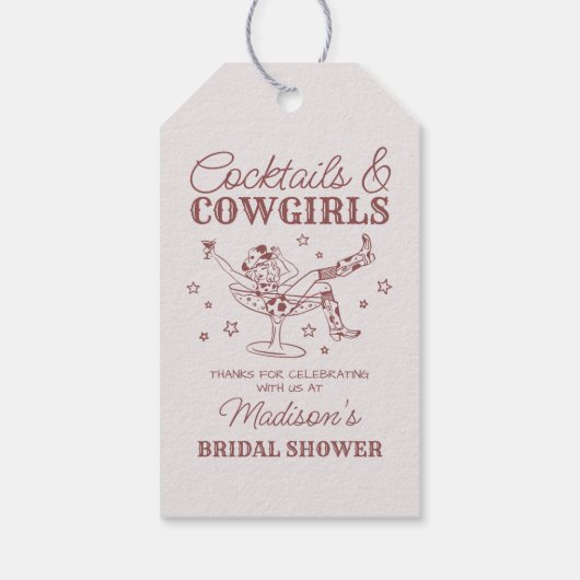 Burgundy Cocktails en Cowgirl Bruidsmeisjesfeest F Cadeaulabel (Achterkant)