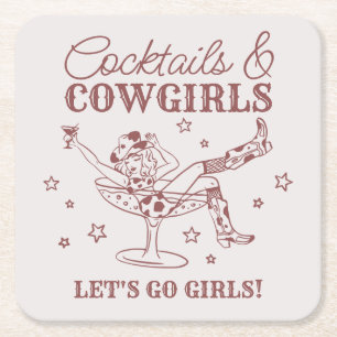 Burgundy Cocktails en Cowgirls Rodeo Bachelorette Kartonnen Onderzetters