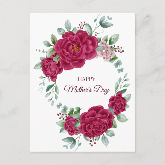 Burgundy Color Peonies Happy Moederdag Briefkaart (Voorkant)