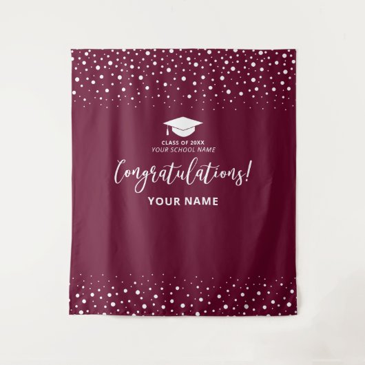 Burgundy Confetti Felicitaties Afstuderen Wandkleed (Voorkant)