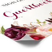 Burgundy Confetti Floral Guestbook Weddenschap Poster (Hoek)