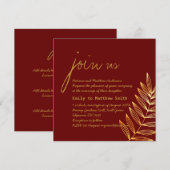 Burgundy Copper Leaf Wedding Invitation Modern Kaart (Voorkant / Achterkant)