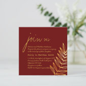 Burgundy Copper Leaf Wedding Invitation Modern Kaart (Staand voorkant)