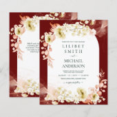 Burgundy Coral Floral Boho Wedding Invite (Voorkant / Achterkant)