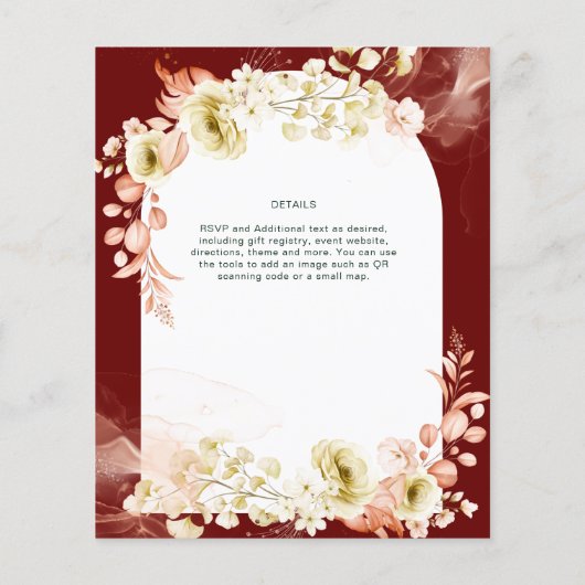 Burgundy Coral Floral Boho Wedding Invite (Achterkant)