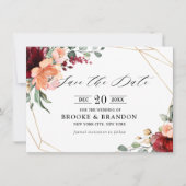 Burgundy Coral Oranje Eucalyptus Save the Date (Voorkant)