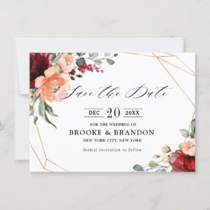 Burgundy Coral Oranje Eucalyptus Save the Date