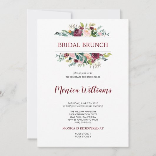 Burgundy Country Bloom | Bridal Brunch Wedding Kaart (Voorkant)